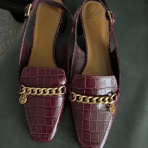 Tory Burch Slingback Loafers- Claret Crocodile- Size 10